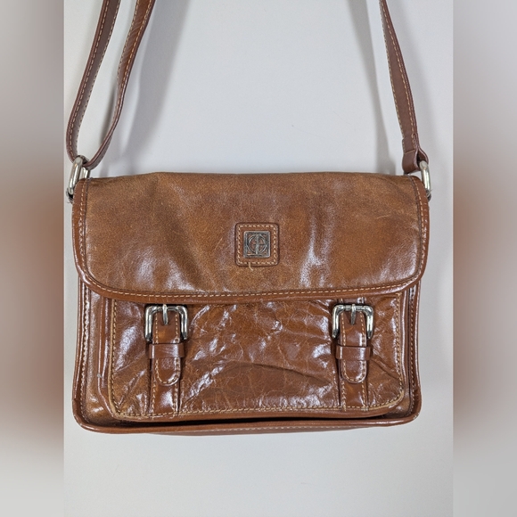 Giani Bernini Italian Leather Brown Satchel Crossbody Bag Multi Compartment - Picture 3 of 11